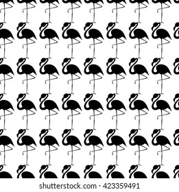 Vector illustration seamless pattern with pink flamingo. Exotic bird