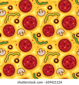 Ilustração vetorial padrão sem costura com pizza