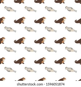 Vector illustration. Seamless pattern with polar nordic animals. seal and white bear. White background. Best for child design or textile. Simple hand drawn  