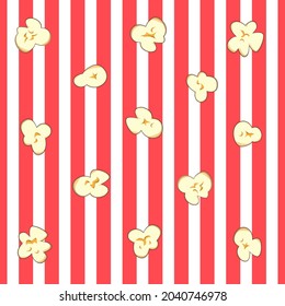 vector illustration of seamless pattern with popcorn and red stripes, design for poster, wrap, paper, print