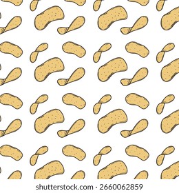 Uma ilustração vetorial de batatas fritas de padrão sem costura perfeito para embalagem de lanche, design de menu.