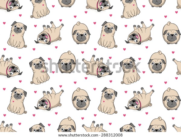 Vector\
illustration. Seamless vector pattern with\
pugs.