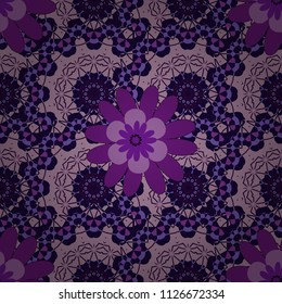 Vector illustration. Seamless pattern with a purple, violet and black bright summer floral print, flowers, foliage.