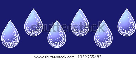 Vector illustration, seamless pattern, raindrop border on blue background