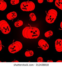 Vector illustration of seamless pattern with red Halloween pumpkin.