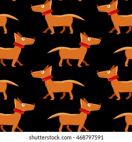 Vector illustration of seamless pattern with repeating dog on black background