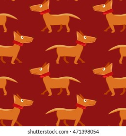Vector illustration of seamless pattern with repeating dog on red background