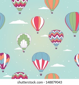 Vector illustration, seamless pattern with retro hot air balloon