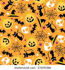 A vector illustration seamless pattern of retro halloween theme.