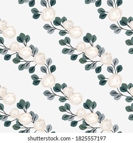 Vector illustration of a seamless pattern of roses with leaves. Natural background