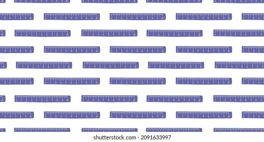 Vector illustration. Seamless pattern with ruler icons in color of 2022 year isolated on white. Back to school. Hand drawn simple office supplies doodle clipart. For banner, poster, print, fabric.
