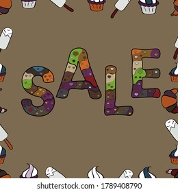 Vector illustration. Seamless pattern. Sale banner template design, Big sale special offer. End of season special offer banner. Illustration in brown, black and gray colors.