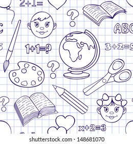 Vector illustration of seamless pattern with school elements