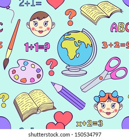 Vector illustration of seamless pattern with school elements