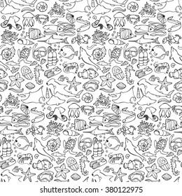 Vector illustration of seamless pattern with sea and ocean elements