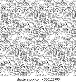 Vector illustration of seamless pattern with sea and ocean elements