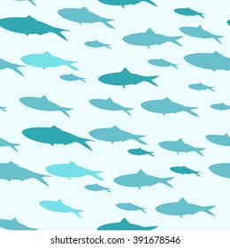 Vector illustration seamless pattern with sea fish on blue background