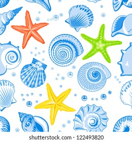 Vector illustration of seamless pattern with seashells