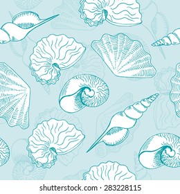 Vector illustration of seamless pattern with seashells