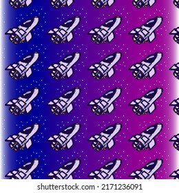 Vector illustration of seamless pattern with a set of spacecraft.