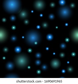 Vector illustration seamless pattern with shining lights of light on the night sky black background
