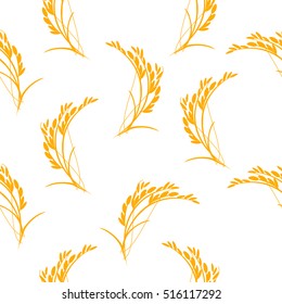 Vector illustration seamless pattern with silhouettes of rice or wheat ears. Whole grain, natural, organic background for bakery package, bread products. 