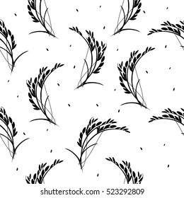 Vector illustration seamless pattern with silhouettes of rice or wheat ears. Whole grain, natural, organic background for bakery package, bread products. 