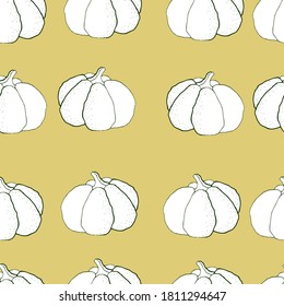 vector illustration seamless pattern simple contour pumpkin on autumn background