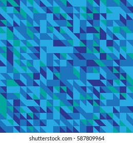 Vector illustration of a seamless pattern of simple triangles in different shades of blue.
