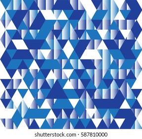 Vector illustration of a seamless pattern of simple triangles in different shades of blue and white colors.