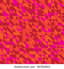 Vector illustration of a seamless pattern of simple triangles in different shades of red, orange, crimson of colors.
