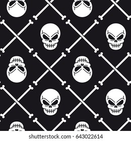 Vector illustration seamless pattern with skull and bone