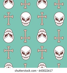 Vector illustration seamless pattern with skull and bone