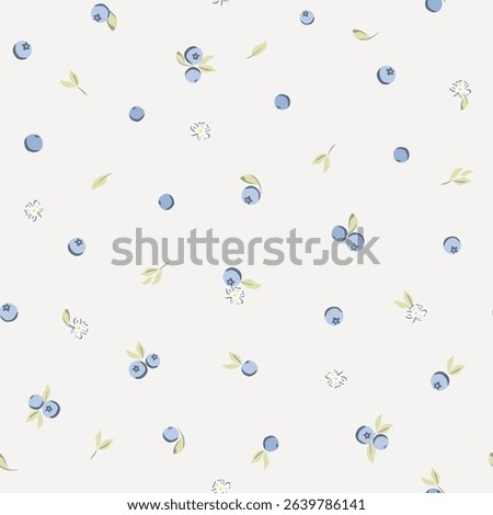Vector illustration. Seamless pattern of small blueberries on a light beige background. Blackberry pattern,  children's print, designer fabric, textile, wallpaper