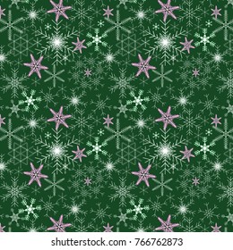 Vector illustration, seamless pattern of snowflakes on a dark green background, winter snow  background.
seamless pattern of snowflakes.