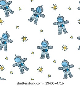 Vector Illustration. Seamless pattern from space elements on white background. Good for card, poster, banner, invitation, postcard, icon. EPS 10
