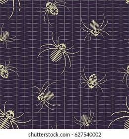 

Vector illustration, as seamless pattern with spider web and spiders