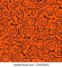 A vector illustration seamless pattern of spooky halloween icons theme. Color of the pattern can be easily changed.