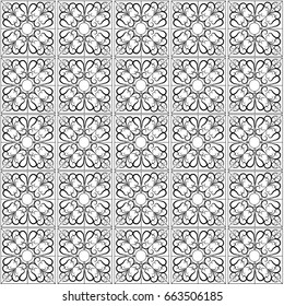 Vector illustration seamless pattern from a square with vintage curly lines in the form of an abstract flower on a white background