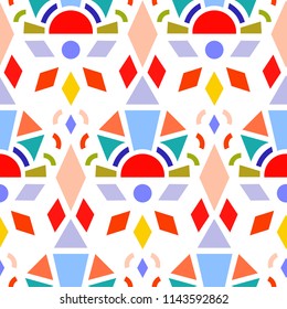 Vector illustration of seamless pattern of stained-glass colorful shapes