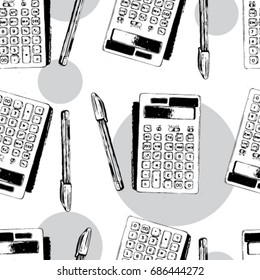 Vector illustration. Seamless pattern with stationary. Black & white background. EPS 8