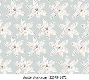 Vector illustration. Seamless pattern of stylized flower buds in the style of hand drawing. Flowers in black and white with dark contours. Seamless design for blue background, 