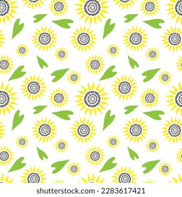 vector illustration seamless pattern of stylized sunflower and leaves