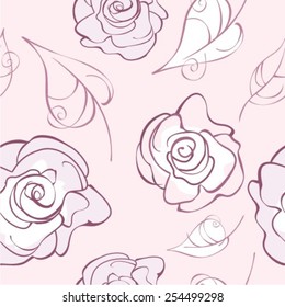 Vector illustration of seamless pattern with the stylized roses. Floral background