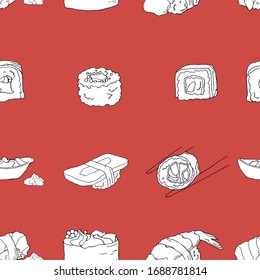 vector illustration seamless pattern of sushi food