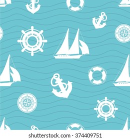 Vector illustration seamless pattern with symbols of nautical