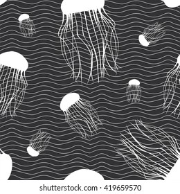 Vector illustration seamless pattern with symbols of nautical