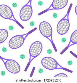 Vector illustration Seamless pattern with tennis rackets and balls. Digital art. Fabric print, wrapping paper, poster, flyer, banner design.