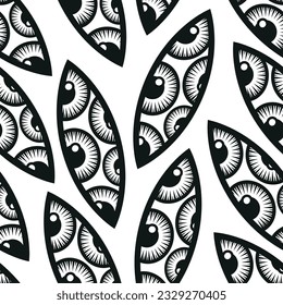vector illustration. seamless pattern. texture. abstraction. art. repeating background or poster. banner. creepy eyes. print. watch or see. lenses.