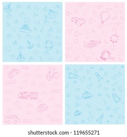 vector illustration of seamless pattern of toy of different transportation